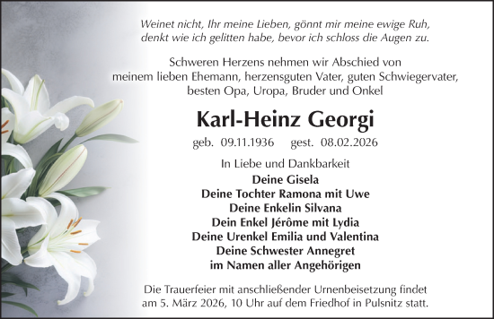 Traueranzeige von Karl-Heinz Georgi von Sächsische Zeitung