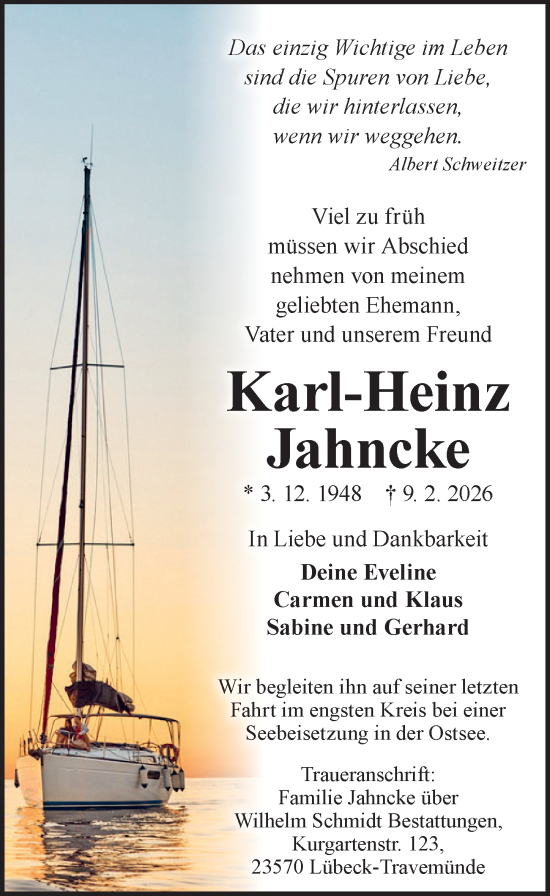 Traueranzeige von Karl-Heinz Jahncke von Lübecker Nachrichten
