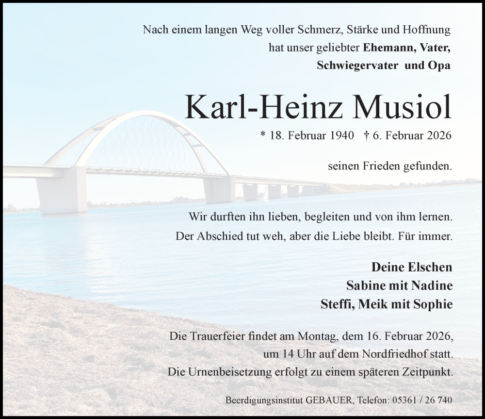  Traueranzeige für Karl-Heinz Musiol vom 14.02.2026 aus Aller Zeitung