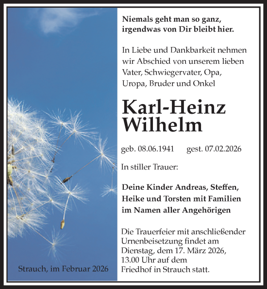 Traueranzeige von Karl-Heinz Wilhelm von Sächsische Zeitung