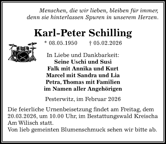 Traueranzeige von Karl-Peter Schilling von Sächsische Zeitung