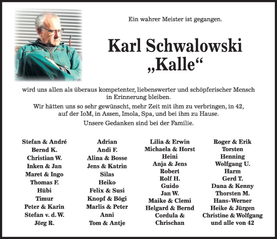 Traueranzeige von Karl Schwalowski von Kieler Nachrichten