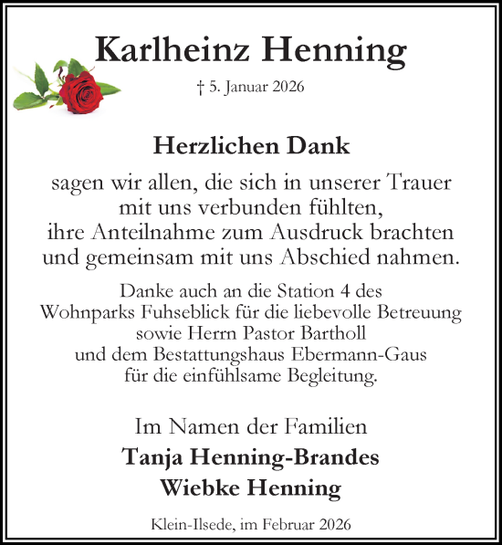 Traueranzeige von Karlheinz Henning von Peiner Allgemeine Zeitung