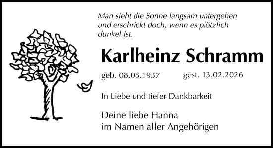 Traueranzeige von Karlheinz Schramm von Leipziger Volkszeitung