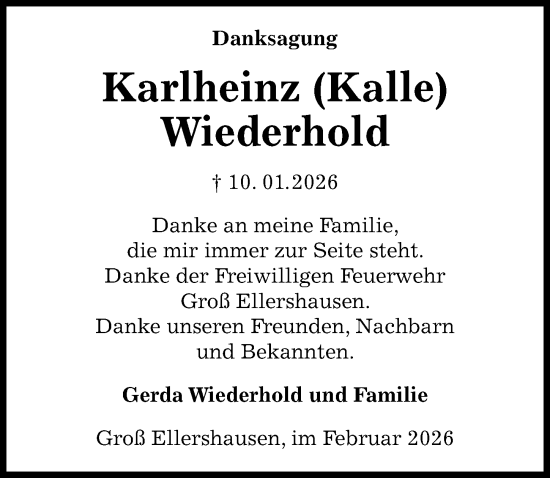 Traueranzeige von Karlheinz Wiederhold von Göttinger Tageblatt