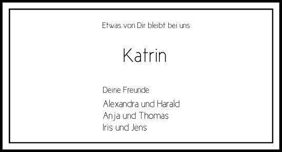 Traueranzeige von Katrin  von Hannoversche Allgemeine Zeitung/Neue Presse