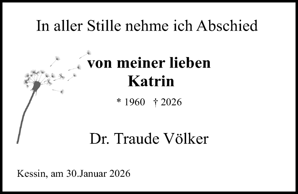  Traueranzeige für Katrin  vom 07.02.2026 aus Ostsee-Zeitung GmbH