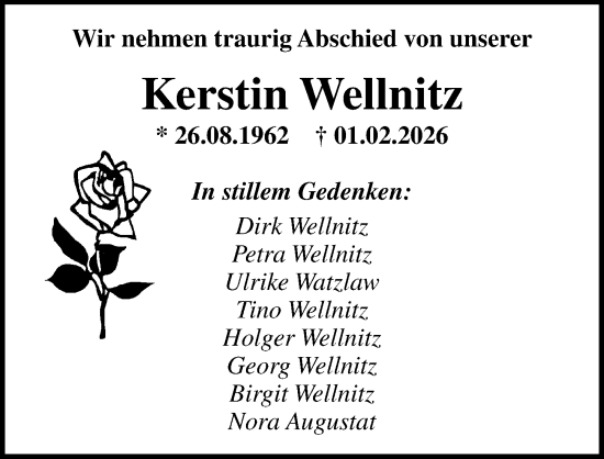 Traueranzeige von Kerstin Wellnitz von Ostsee-Zeitung GmbH