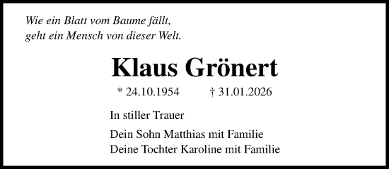 Traueranzeige von Klaus Grönert von Ostsee-Zeitung GmbH