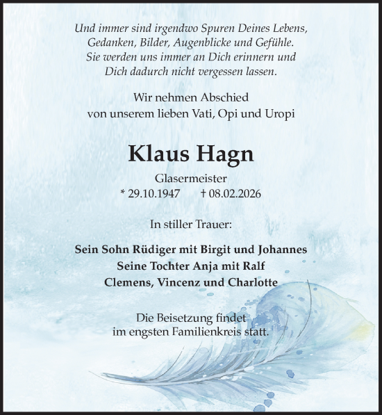 Traueranzeige von Klaus Hagn von Sächsische Zeitung