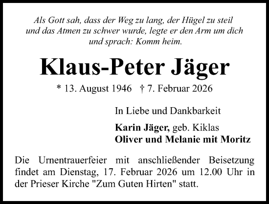 Traueranzeige von Klaus-Peter Jäger von Kieler Nachrichten