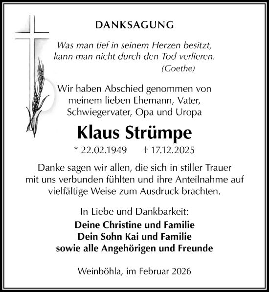 Traueranzeige von Klaus Strümpe von Sächsische Zeitung