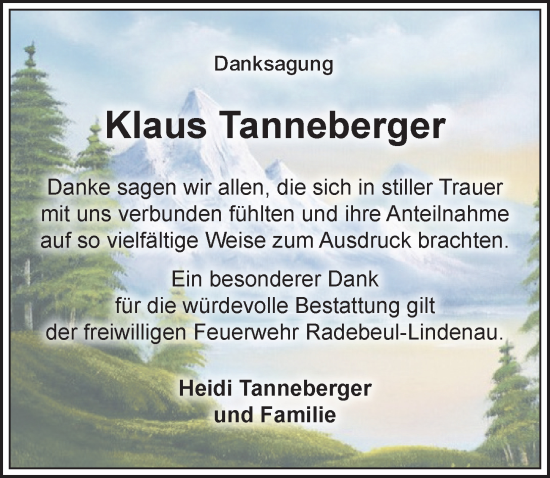 Traueranzeige von Klaus Tanneberger von Sächsische Zeitung