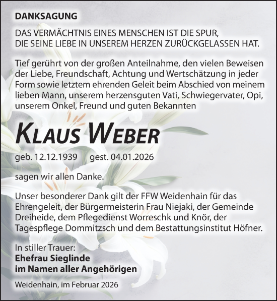 Traueranzeige von Klaus Weber von Torgauer Zeitung