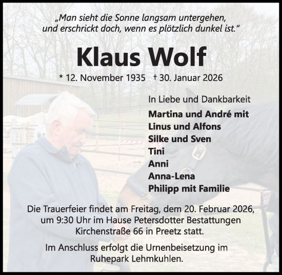 Traueranzeige von Klaus Wolf von Kieler Nachrichten