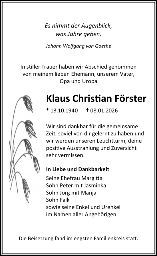 Traueranzeige von Klaus Christian Förster von Sächsische Zeitung
