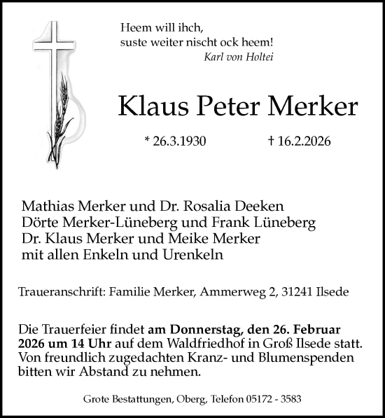 Traueranzeige von Klaus Peter Merker von Peiner Allgemeine Zeitung