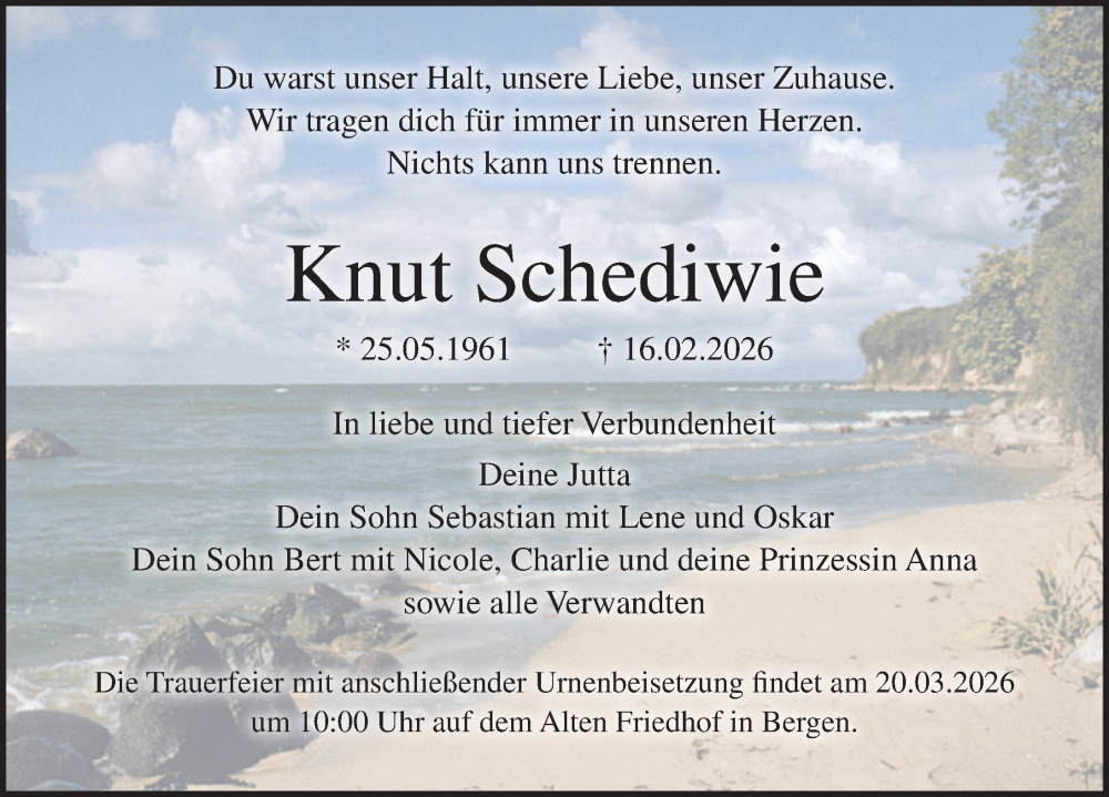  Traueranzeige für Knut Schediwie vom 21.02.2026 aus Ostsee-Zeitung GmbH