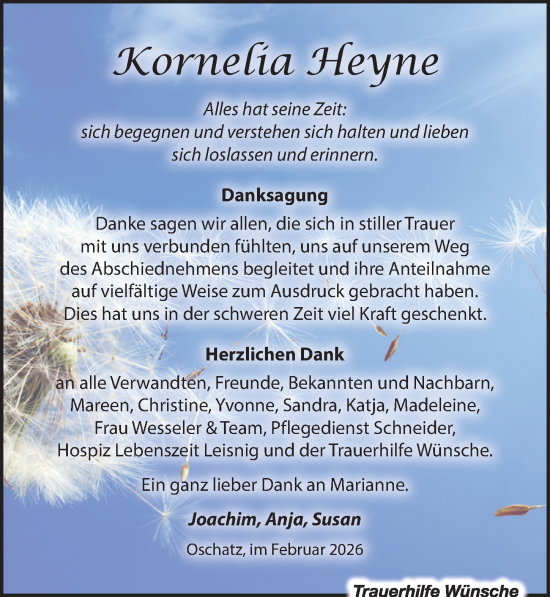 Traueranzeige von Kornelia Heyne von Leipziger Volkszeitung
