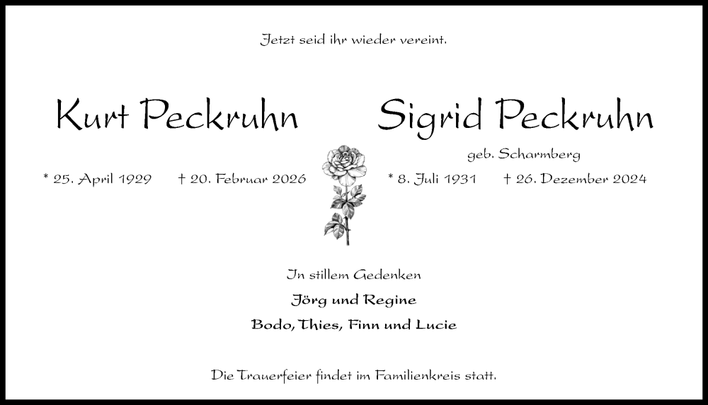  Traueranzeige für Kurt Peckruhn vom 27.02.2026 aus Kieler Nachrichten
