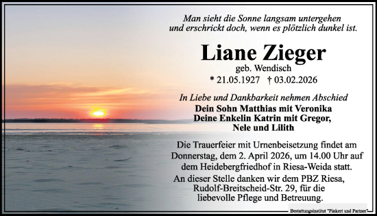 Traueranzeige von Liane Zieger von Sächsische Zeitung
