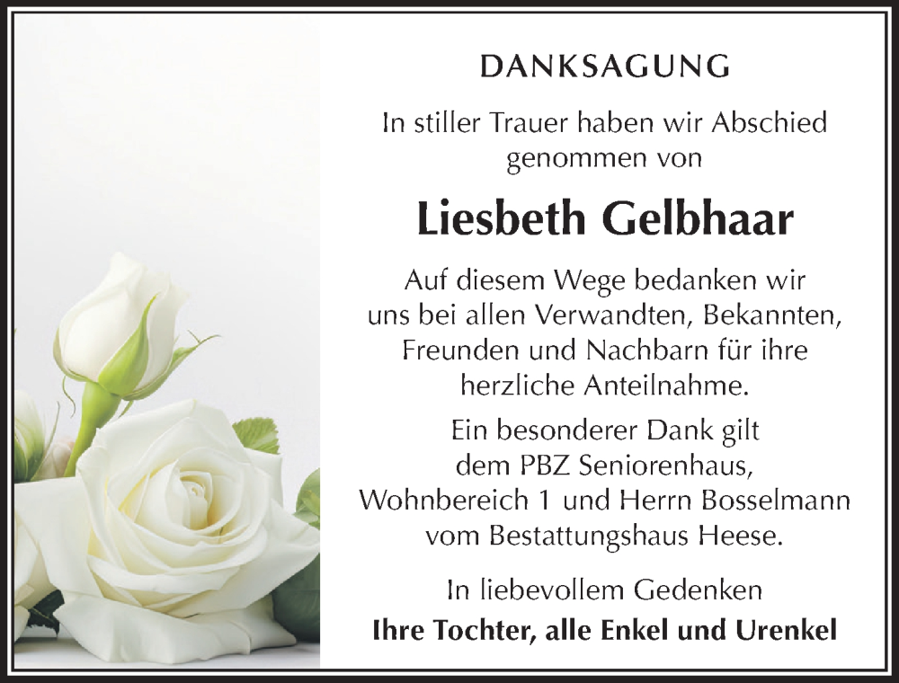  Traueranzeige für Liesbeth Gelbhaar vom 14.02.2026 aus Sächsische Zeitung