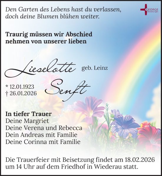 Traueranzeige von Lieselotte Senft von Leipziger Volkszeitung