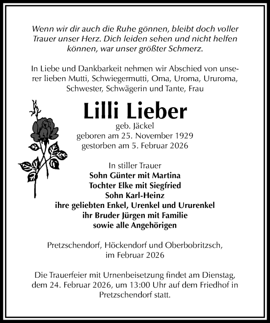 Traueranzeige von Lilli Lieber von Sächsische Zeitung