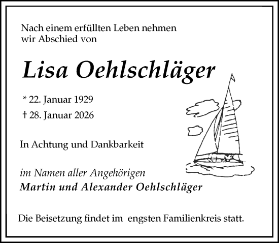 Traueranzeige von Lisa Oehlschläger von Märkischen Allgemeine Zeitung