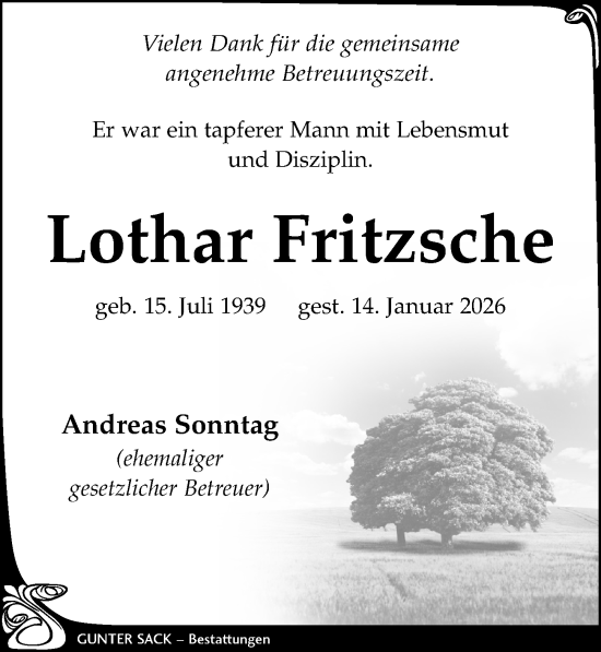 Traueranzeige von Lothar Fritzsche von Leipziger Volkszeitung