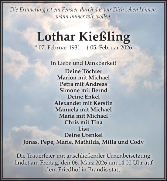 Traueranzeige von Lothar Kießling von Leipziger Volkszeitung