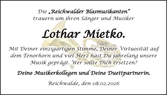 Traueranzeige von Lothar Mietko von Sächsische Zeitung