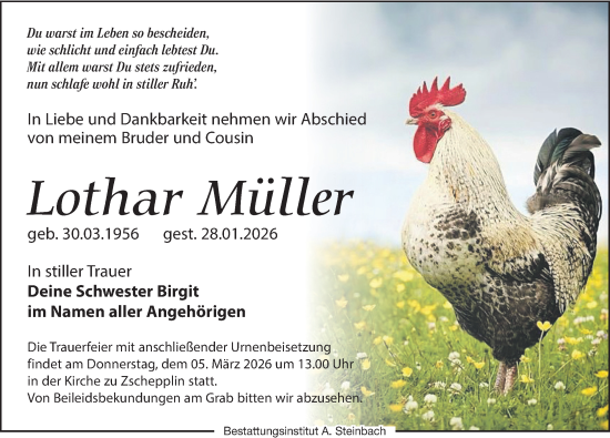 Traueranzeige von Lothar Müller von Leipziger Volkszeitung