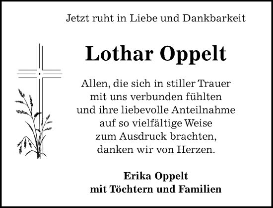 Traueranzeige von Lothar Oppelt von Sächsische Zeitung