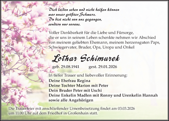 Traueranzeige von Lothar Schimurek von Sächsische Zeitung
