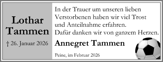 Traueranzeige von Lothar Tammen von Peiner Allgemeine Zeitung