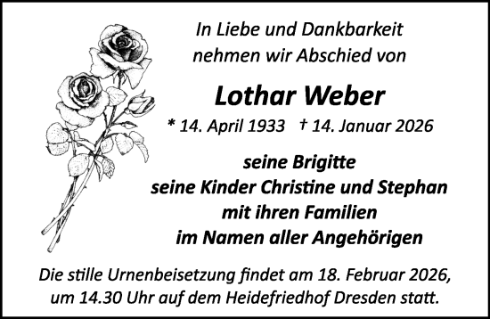 Traueranzeige von Lothar Weber von Sächsische Zeitung