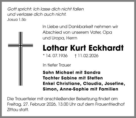 Traueranzeige von Lothar Kurt Eckhardt von Sächsische Zeitung