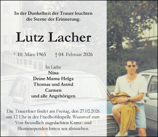 Traueranzeige von Lutz Lacher von Hannoversche Allgemeine Zeitung/Neue Presse