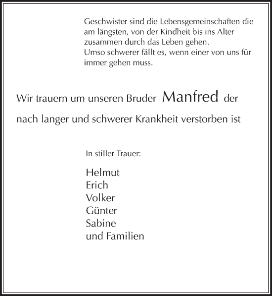 Traueranzeige von Manfred  von Göttinger Tageblatt