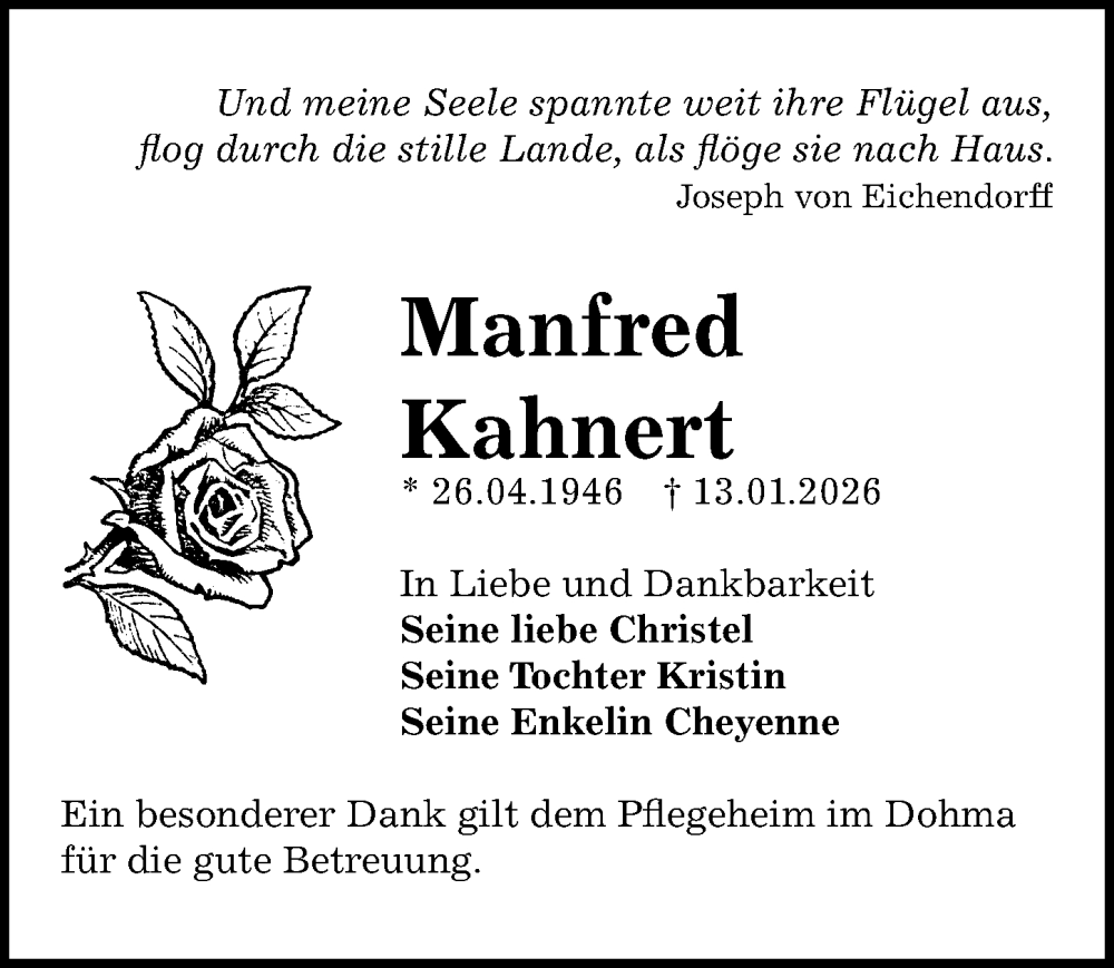  Traueranzeige für Manfred Kahnert vom 24.01.2026 aus Sächsische Zeitung