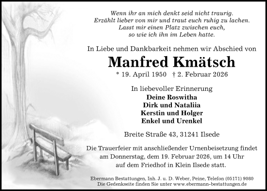 Traueranzeige von Manfred Kmätsch von Peiner Allgemeine Zeitung