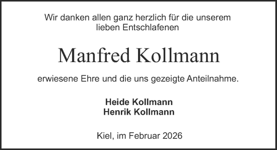 Traueranzeige von Manfred Kollmann von Kieler Nachrichten