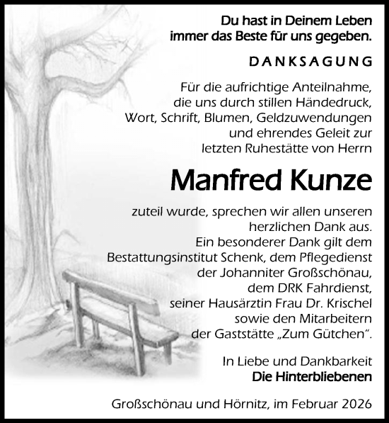 Traueranzeige von Manfred Kunze von Sächsische Zeitung