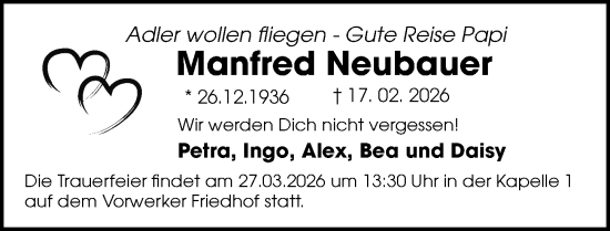 Traueranzeige von Manfred Neubauer von Lübecker Nachrichten