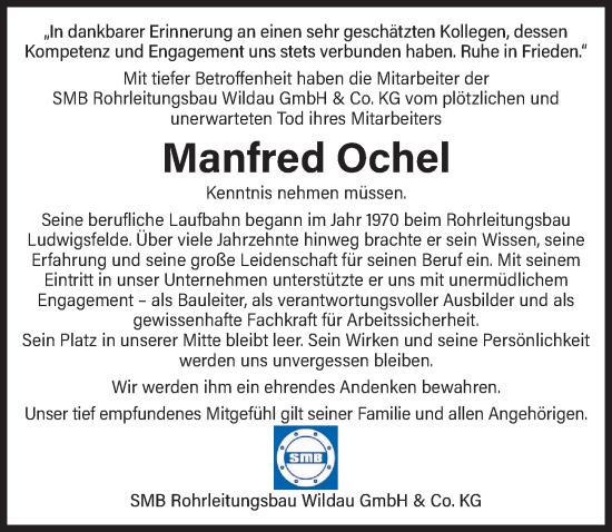 Traueranzeige von Manfred Ochel von Märkischen Allgemeine Zeitung