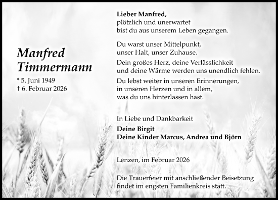 Traueranzeige von Manfred Timmermann von Wochenspiegel
