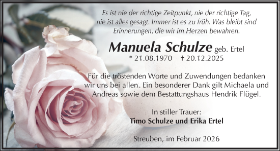 Traueranzeige von Manuela Schulze von Leipziger Volkszeitung