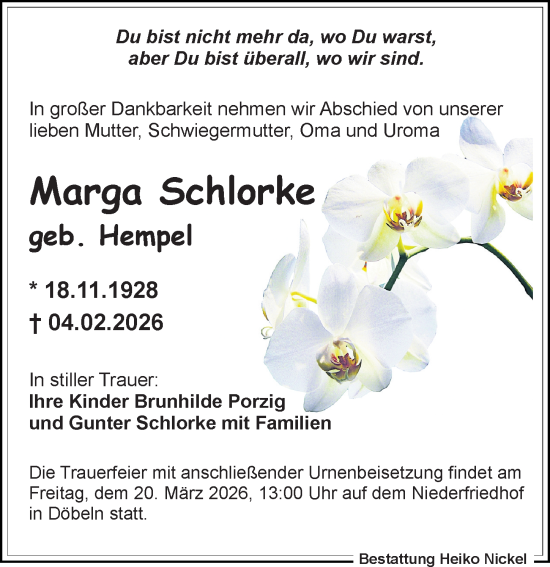 Traueranzeige von Marga Schlorke von Sächsische Zeitung