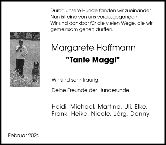 Traueranzeige von Margarete Hoffmann von Eichsfelder Tageblatt